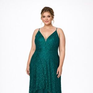 Teal Lace Evening Dress/ prom dress- Plus Size